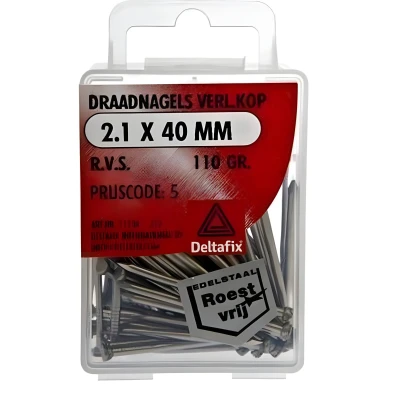 Afbeelding van Deltafix Draadnagels Verlopen Kop 2.1x40 mm RVS 110 Gr.