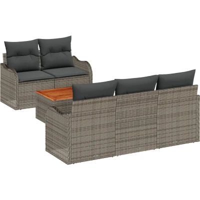 Afbeelding van vidaXL 6 delige tuinset met kussens Grijs Poly Rattan Acacia