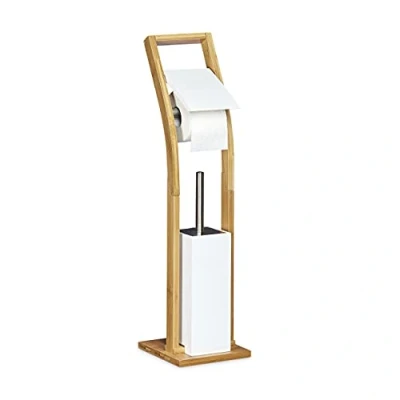 Afbeelding van Relaxdays toiletaccessoires set bamboe wc borstelhouder toiletrolhouder toilet