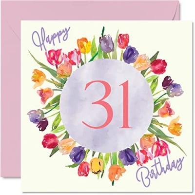 Afbeelding van Mooie verjaardagskaarten voor vrouwen boeket tulpenbloemen aquarel verjaardagskaart haar, dochter, tante, zus, vriend, verjaardagscadeau, 145 mm x