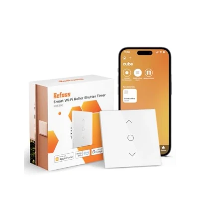 Afbeelding van Intelligente rolluikschakelaar (neutrale draad vereist), wifi rolluikschakelaar, compatibel met HomeKit, Alexa en Google Home, percentagebesturing afstandsbediening