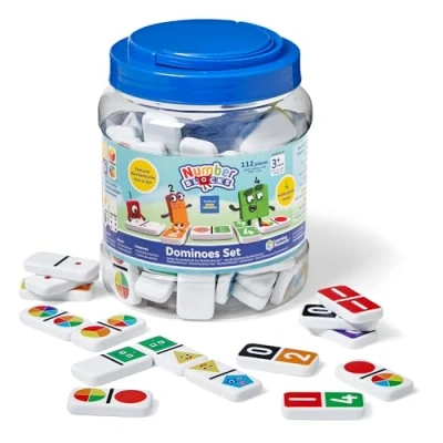 Afbeelding van Learning Resources Numberblocks Herbruikbare dominostenen, 112 dominostenen met opbergdoos, educatief spel voor het leren van cijfers en vormen, cadeau jongens meisjes, leeftijd 3, 4, 5+