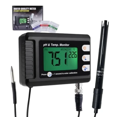 Afbeelding van Digitale Combo pH en Temperatuurmeter, Aquarium Thermometer monitor met Automatische Kalibratiefunctie voor Vistank Hydrocultuur Aquacultuur Laboratorium