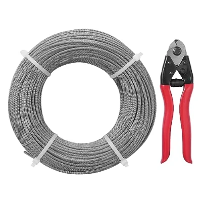 Image de VEVOR Cable Inox 91,5 m câble Métallique Acier Inoxydable 3,18 mm Fil Suspension 7x7 Brins Résistance Rupture 626 kg avec Coupe pour Rampes d&#039;Escalier Corde à Linge Suspendre Guirlande Lumineuse