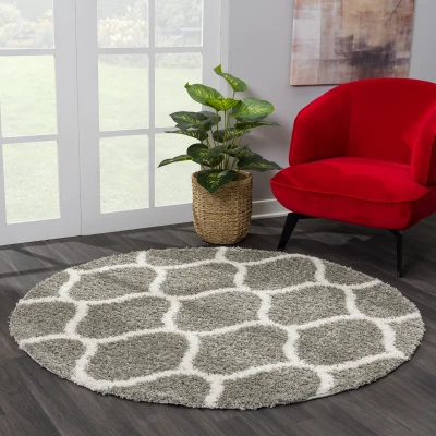 Afbeelding van Madrid Shaggy Design Vloerkleed Grijs Hoogpolig 120 cm rond