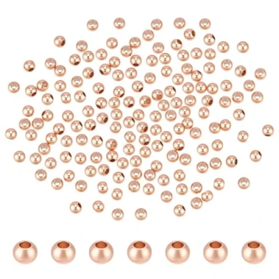 Afbeelding van PH PandaHall 100 stuks tussenkralen van messing, ronde kralen roségoud, losse kralen, zonder naden, voor het maken halskettingen, armbanden, oorbellen, 3 mm