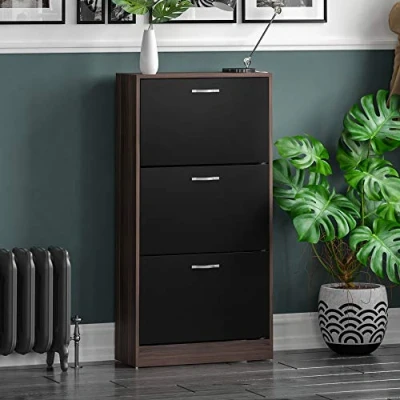 Afbeelding van Vida Designs Schoenenkast met 3 laden van hout, walnoot en zwart