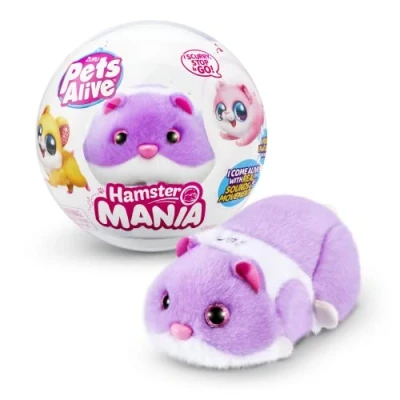 Afbeelding van Pets Alive Hamster Mania by ZURU, Purple Hamster, Pet Nurture, Pluche, Real Alive, 20+ interactieve geluiden, elektronisch dier, (paars)