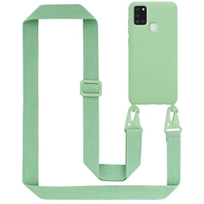 Afbeelding van Cadorabo Mobiele telefoon ketting geschikt voor Samsung Galaxy A21s in LIQUID LICHT GROEN Silicone beschermhoes met lengte verstelbare koord riem