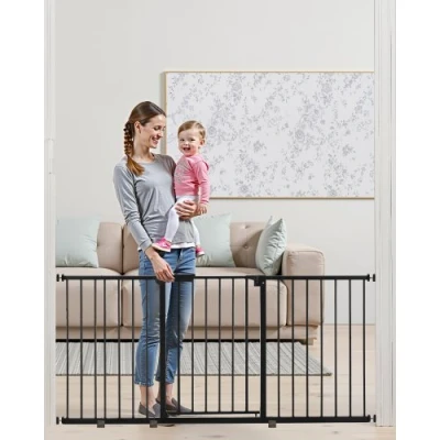 Image de VEVOR Barrière de Sécurité Extensible pour Chiens LxH 154 161x76,2 cm Noir