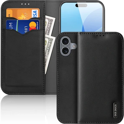 Afbeelding van Dux Ducis Hivo Hoesje Geschikt voor Apple iPhone 16 Plus RFID Book Case Ruimte Pasjes en Briefgeld Standaard Zwart