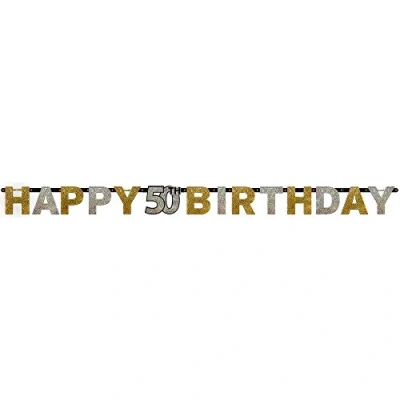 Afbeelding van Letterslinger Sparkling zilver goud 50 jaar.