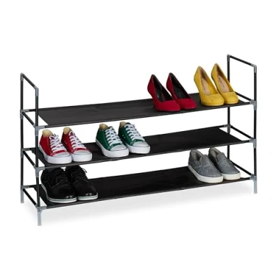 Afbeelding van Relaxdays schoenenrek 1 m breed stalen opbergrek schoenen stoffen etages gang 3