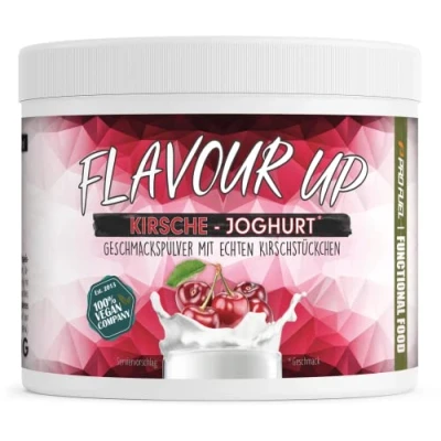 Image de Flavour Up Poudre aromatique à la cerise et au yaourt de 250 g, saveur délicieuse douce, seulement 10 kcal par portion, polyvalente, pour les aliments boissons
