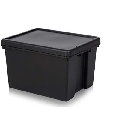 Afbeelding van Wham Bam 4 stuks robuuste recyclingdozen met deksel, 45 l, 49 x 39,5 32 cm, zwart