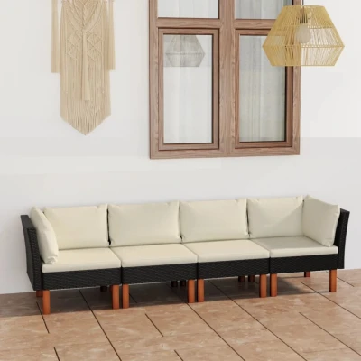 Afbeelding van Tuinbank 4 zits met kussens poly rattan zwart