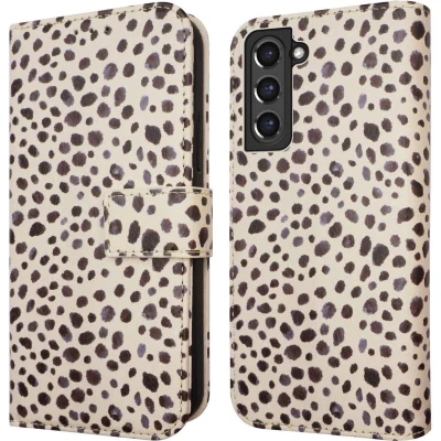 Afbeelding van iMoshion Hoesje Geschikt voor Samsung Galaxy S21 FE Met Pasjeshouder Design Bookcase smartphone Meerkleurig / Black And White Dots