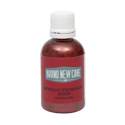 Afbeelding van BrandNewCake Metallic Food Paint Rood met Kwastje 60g