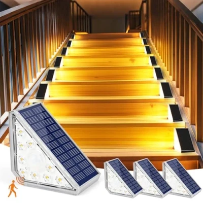 Afbeelding van Czemo 4 stuks zonnelampen voor buitentrappen, IP67, waterdicht, met sensor, 3000 K, warm licht trappen, tuin, terras, oprit, vloer