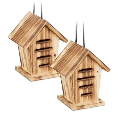 Afbeelding van Relaxdays lieveheersbeestjeshotel insectenhuis onbehandeld hout afneembaar dak
