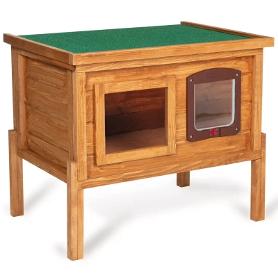 Afbeelding van Niche autochauffante en bois pour chat avec porte et fenêtre