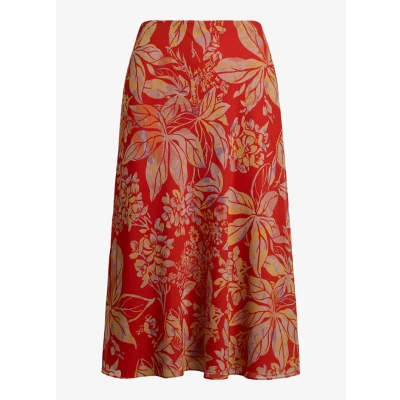 Afbeelding van Lauren Ralph Floral Crinkle Georgette Midi Skirt Alijn rok, Dames, Maat: 42, Red
