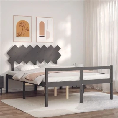 Afbeelding van Bedframe Met Hoofdbord Massief Hout 140X190 cm 150 x 200 / Grijs