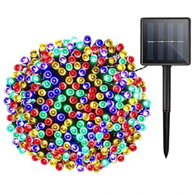 Afbeelding van Lamker Lichtsnoer op zonne energie, 300 m, voor buiten, waterdicht, 8 modi, meerkleurig, lichtketting, decoratie tuin, terras, balkon, raam, hek, kerstboom, bruiloft