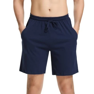 Afbeelding van Aseniza Pyjama voor heren, casual, van 100% katoen, pyjama, shorts, zomer, 1#A2 blauw