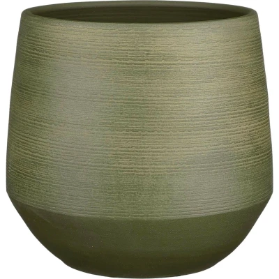 Afbeelding van Mica Decorations Plantenpot groen relief terracotta 30x28cm