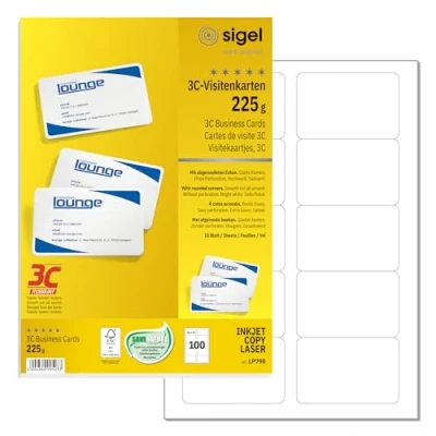 Afbeelding van Visitekaart Sigel 85x55mm blanco 225gr ronde hoeken wit 100 stuks