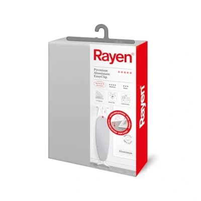 Afbeelding van Rayen (Gevoerde strijkplank, eenvoudig te installeren, EasyClip systeem), 4 lagen: schuim, flanel, 100% katoen, overtrek met aluminium coating, premium serie, lichtgrijs, 130 x 47 cm