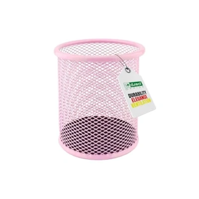 Image de LEVIATAN Pot à Crayons Rond en métal Gobelet Multifonction Maille pour Stylo Bille Porte stylos Bureau/école Diamètre : 91 mm Rose poudré