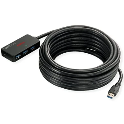 Afbeelding van ROLINE USB 3.2 Gen 1 4 port Hub met repeater, zwart, 10 m