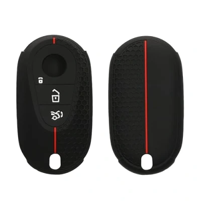 Afbeelding van kwmobile autosleutel hoesje geschikt voor Mercedes Benz 3 knops smart hoes Siliconen behuizing Auto sleutel case met honingraat Sleuteletui in zwart / rood