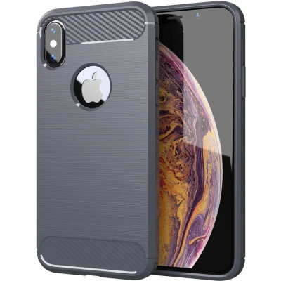 Afbeelding van Cadorabo Hoesje geschikt voor Apple iPhone XS MAX in BRUSHED GRIJS Beschermhoes van flexibel TPU siliconen roestvrij staal carbonvezel look Case Cover