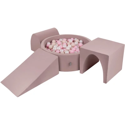 Afbeelding van KiddyMoon Speelgoed van schuim met rond ballenbad (200 ballen), ballenbak voor kinderen, speelgoed, hindernisbaan, heide: Pastelbeige/poederroze/parel.