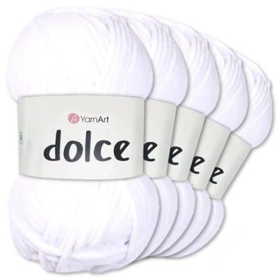 Afbeelding van Frida&#039;s Wollhaus YarnArt Dolce Chenille Wol, 5 x 100 g, 52 kleuren (741, wit)