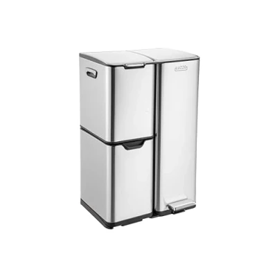 Afbeelding van Luzzo® Ohio 60 ltr Afvalscheidingsprullenbak RVS Pedaalemmer met Soft Close Deksel Afval Scheiden 3 bakken Zilver
