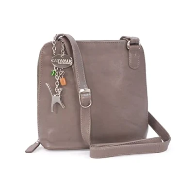 Afbeelding van CATWALK COLLECTION HANDBAGS Leren schoudertas voor dames met verstelbare lange schouderriem Eleanor, grijs., M,