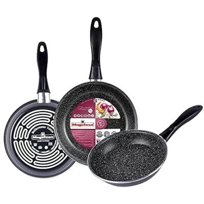 Image de Set 3 Poêles à frire 20 24 28cm Induction PIERRE Non Adhérente sans PFOA Magefesa Gransasso Gris