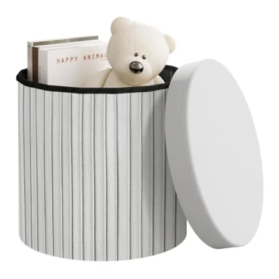 Afbeelding van WOLTU SH89hgr Ronde opbergkruk, kruk met deksel, opbergdoos opbergruimte, opvouwbaar, gevoerde kruk, opbergdoos, fluweel, MDF, diameter