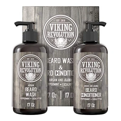 Afbeelding van Viking Revolution Baardshampoo voor heren en baardconditioner argan jojoba olie zacht versterkt geur pepermunt eucalyptus 500 ml x 2
