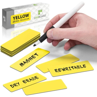 Afbeelding van 25 Whiteboard Magneten Balk 7,5 x 2,5 cm Geel Herschrijfbaar