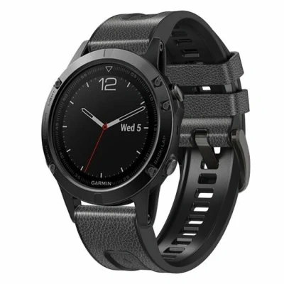 Afbeelding van leer + siliconen bandje Donkergrijs Garmin Quatix 7X / 6X &amp; Tactix 7 (pro)