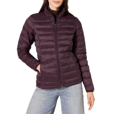 Image de Amazon Essentials Veste matelassée légère à manches longues, imperméable et pliable (disponible en grande taille) pour femme, bordeaux (taille XS)
