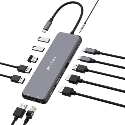 Image de Verbatim CMH 13 Concentrateur (hub) 2 x HDMI + USB C (alimentation électrique) 3 A 3.2 Gen 1 DisplayPort de bureau