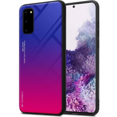 Afbeelding van Cadorabo Hoesje geschikt voor Samsung Galaxy S20 in PAARS ROOD Tweekleurige beschermhoes van TPU silicone Case Cover en achterzijde gehard glas