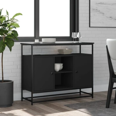 Afbeelding van Dressoir 100x35x80 cm bewerkt hout zwart