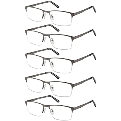 Afbeelding van Eyecedar 5 Paar Leesbril Voor Mannen Anti Blauw Licht Half Frame Rechthoek Stijl Veerscharnieren Lezers 1.00